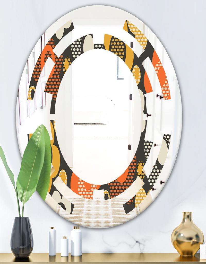 DesignQ Retro Floral Pattern VII - Modern Round Or Oval Wall Mirror - Space