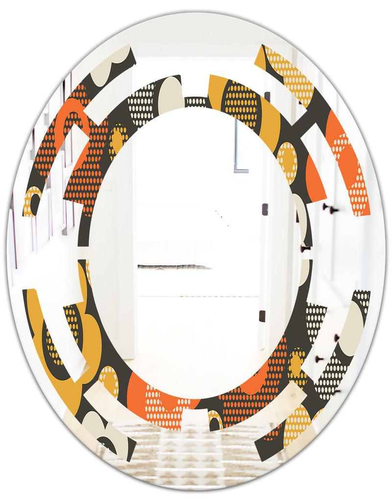 DesignQ Retro Floral Pattern VII - Modern Round Or Oval Wall Mirror - Space