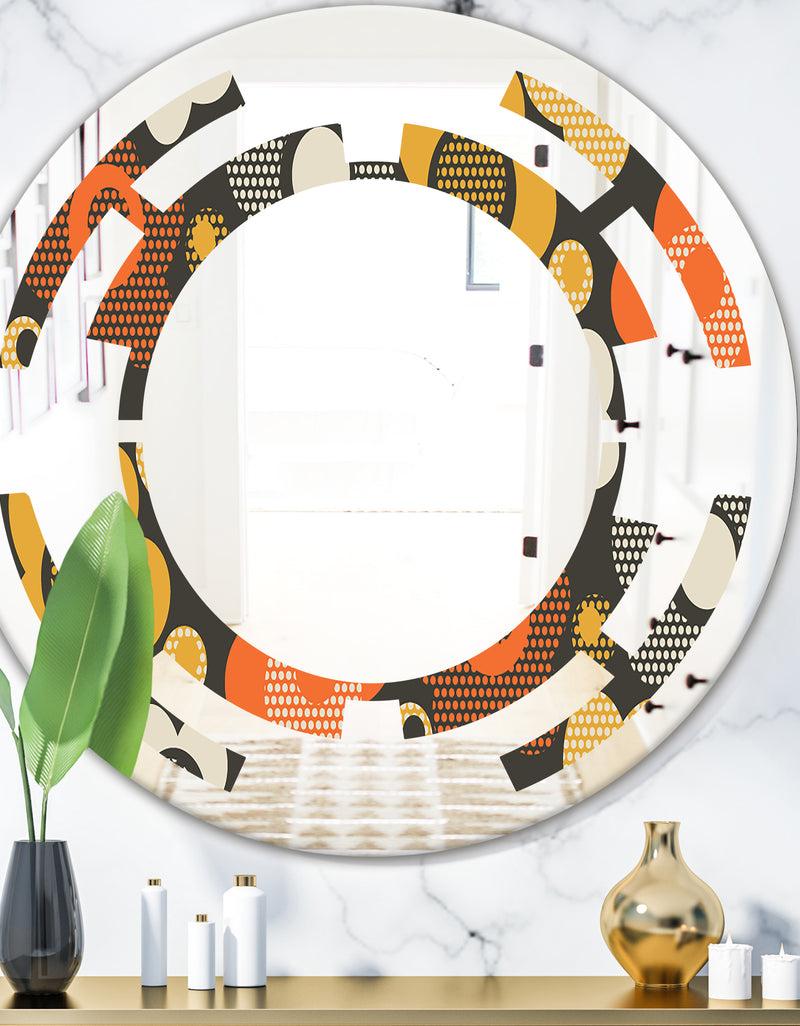 DesignQ Retro Floral Pattern VII - Modern Round or Oval Wall Mirror - Space