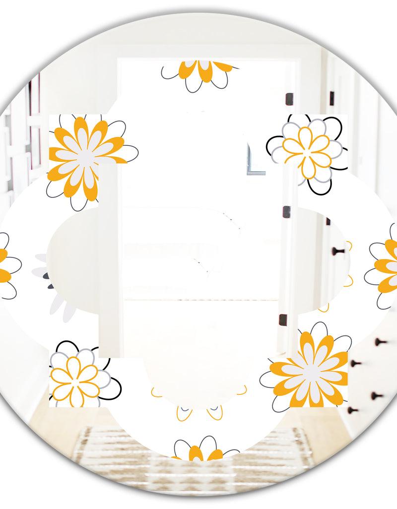 DesignQ Retro Floral Pattern VIII - Modern Round Or Oval Wall Mirror - Quatrefoil