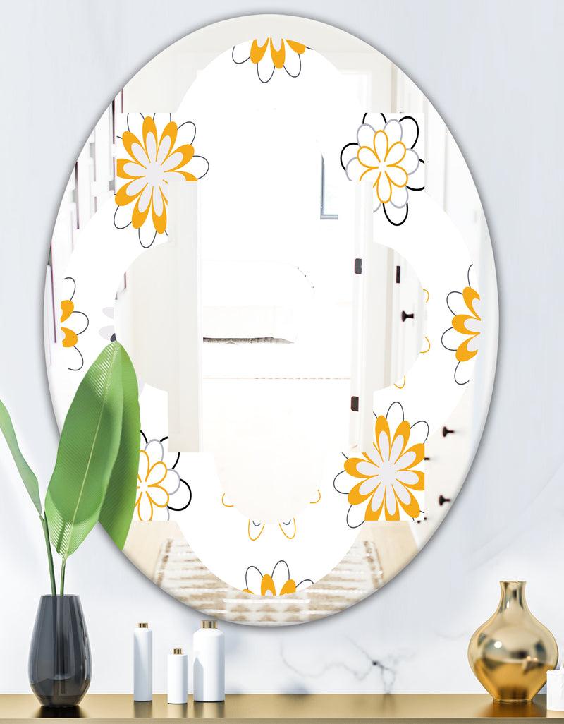 DesignQ Retro Floral Pattern VIII - Modern Round Or Oval Wall Mirror - Quatrefoil