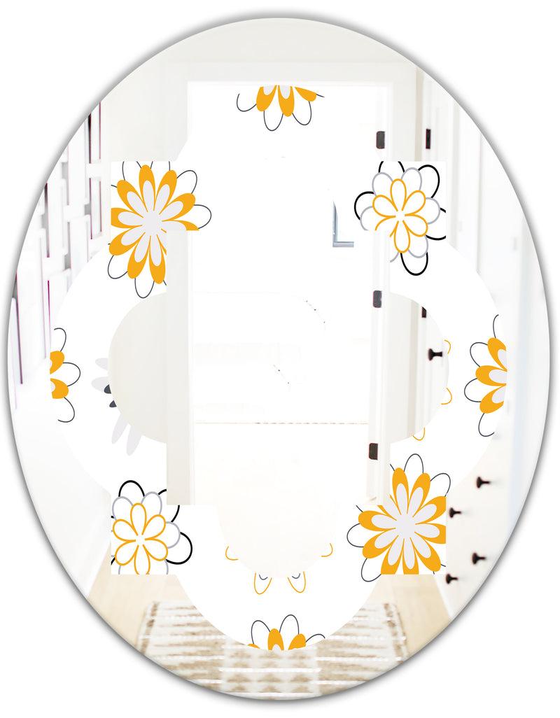 DesignQ Retro Floral Pattern VIII - Modern Round Or Oval Wall Mirror - Quatrefoil