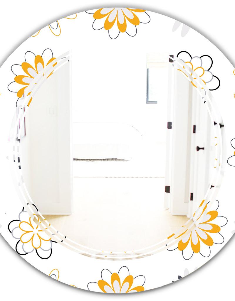 DesignQ Retro Floral Pattern VIII - Modern Round Or Oval Wall Mirror - Triple C