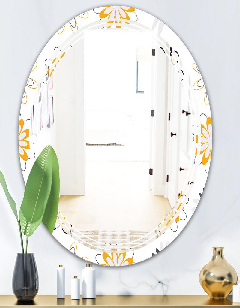 DesignQ Retro Floral Pattern VIII - Modern Round Or Oval Wall Mirror - Triple C