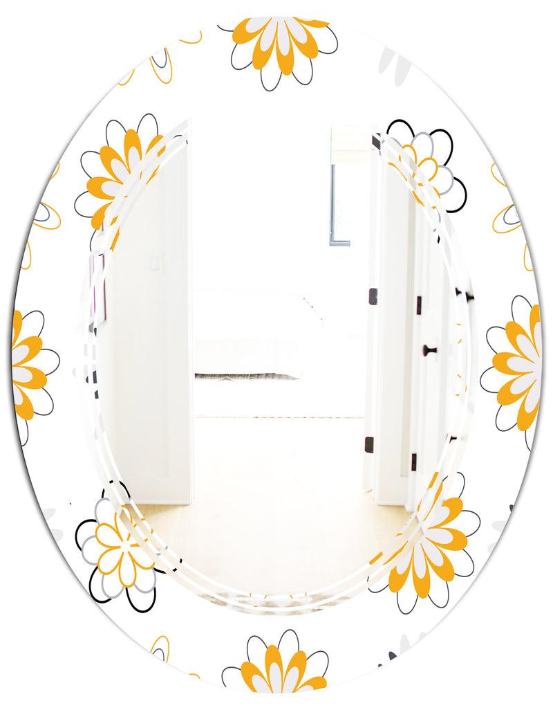 DesignQ Retro Floral Pattern VIII - Modern Round Or Oval Wall Mirror - Triple C