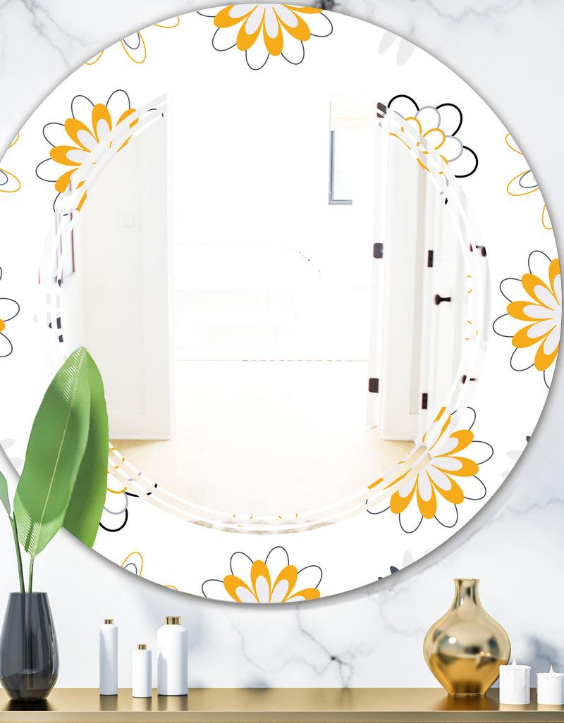 DesignQ Retro Floral Pattern VIII - Modern Round or Oval Wall Mirror - Triple C
