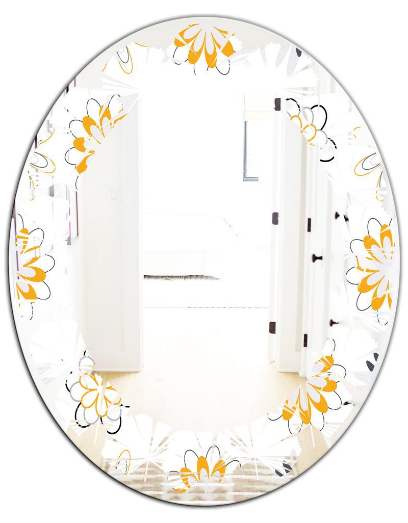 DesignQ Retro Floral Pattern VIII - Modern Round Or Oval Wall Mirror - Leaves