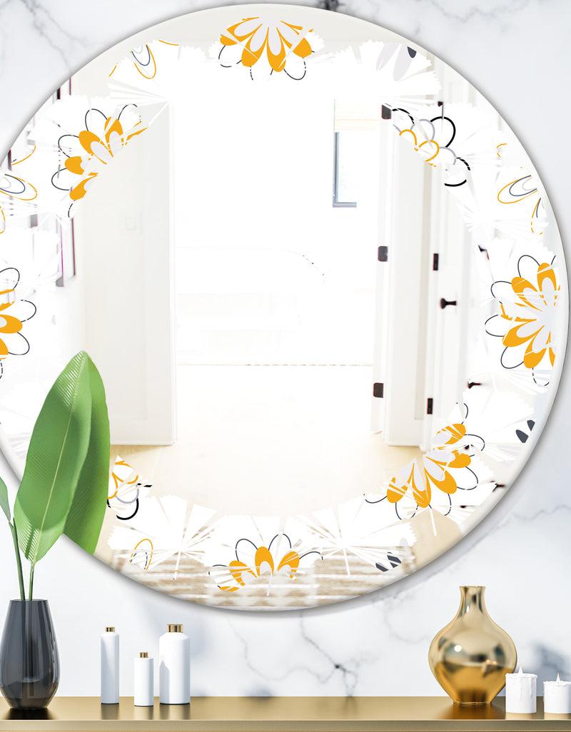 DesignQ Retro Floral Pattern VIII - Modern Round or Oval Wall Mirror - Leaves
