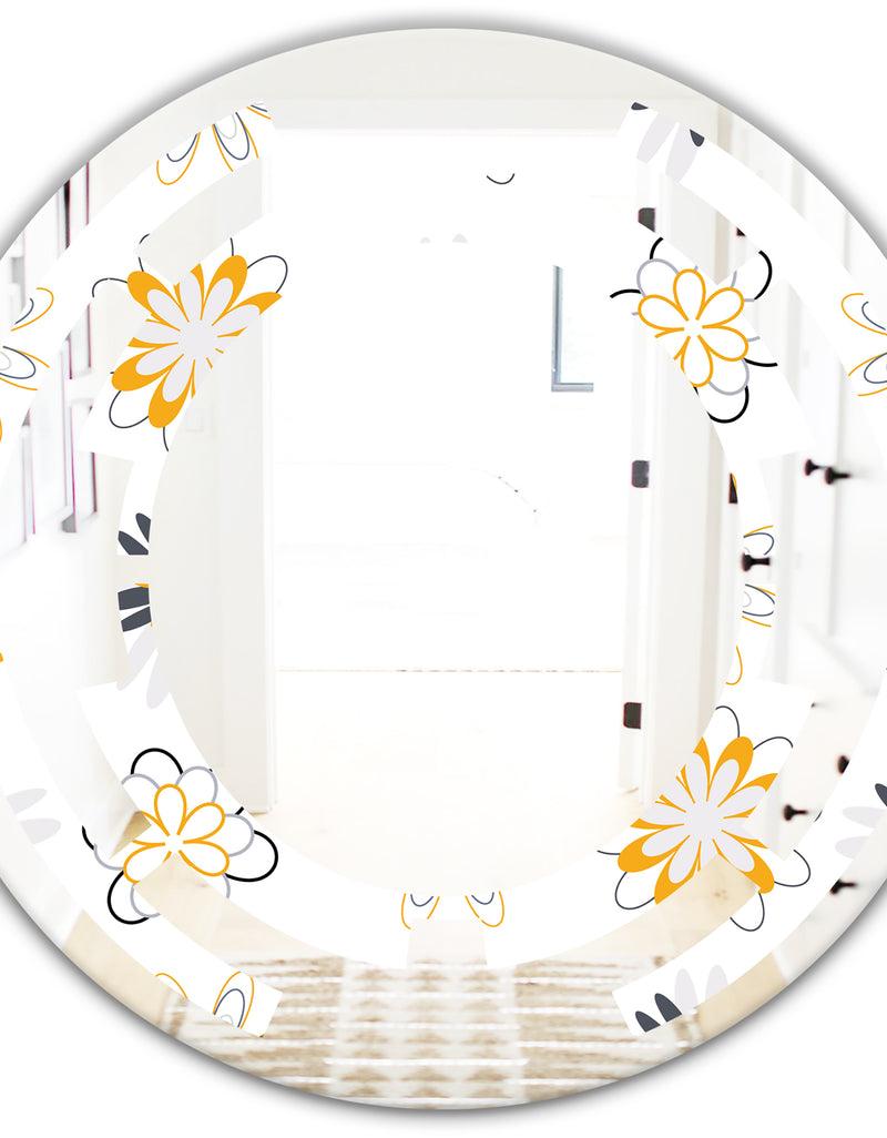 DesignQ Retro Floral Pattern VIII - Modern Round Or Oval Wall Mirror - Space