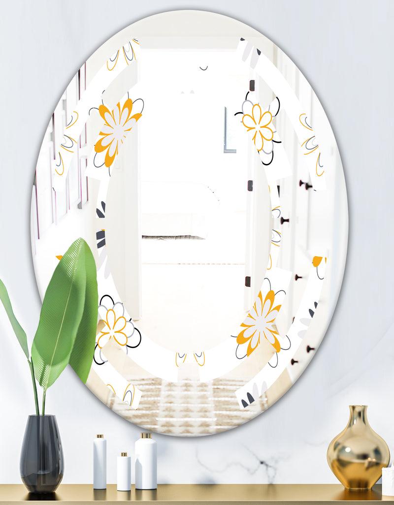 DesignQ Retro Floral Pattern VIII - Modern Round Or Oval Wall Mirror - Space