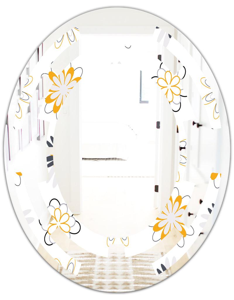 DesignQ Retro Floral Pattern VIII - Modern Round Or Oval Wall Mirror - Space