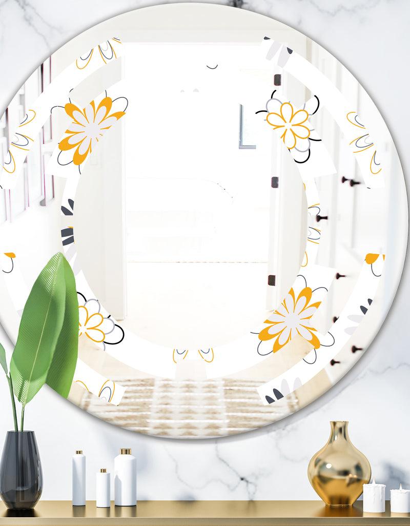 DesignQ Retro Floral Pattern VIII - Modern Round or Oval Wall Mirror - Space