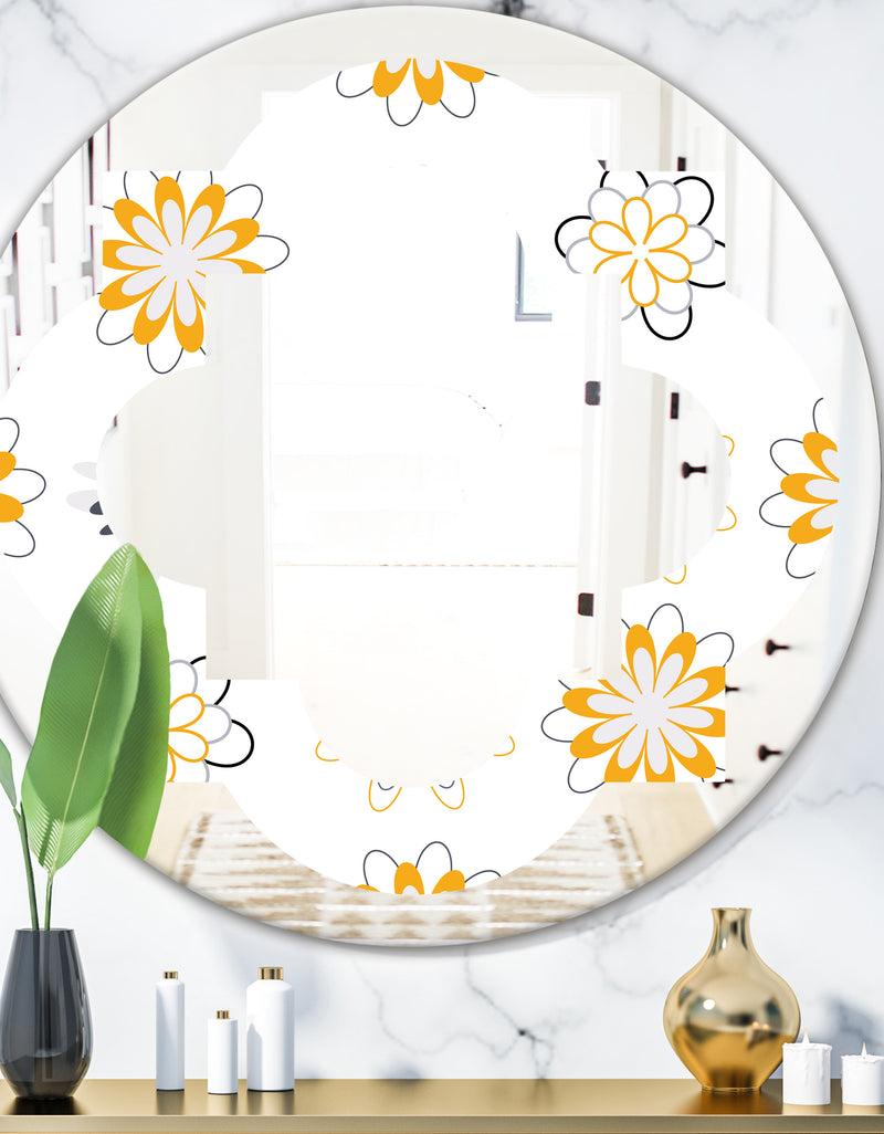 DesignQ Retro Floral Pattern VIII - Modern Round or Oval Wall Mirror - Quatrefoil