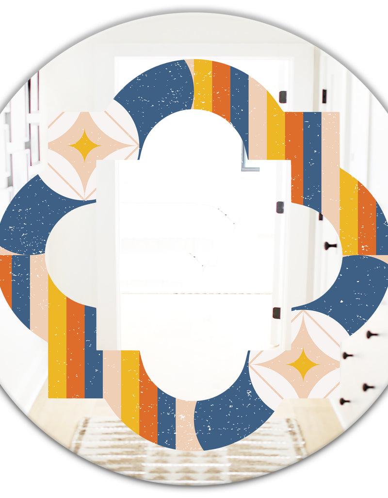 DesignQ Retro Floral Pattern XI - Modern Round Or Oval Wall Mirror - Quatrefoil