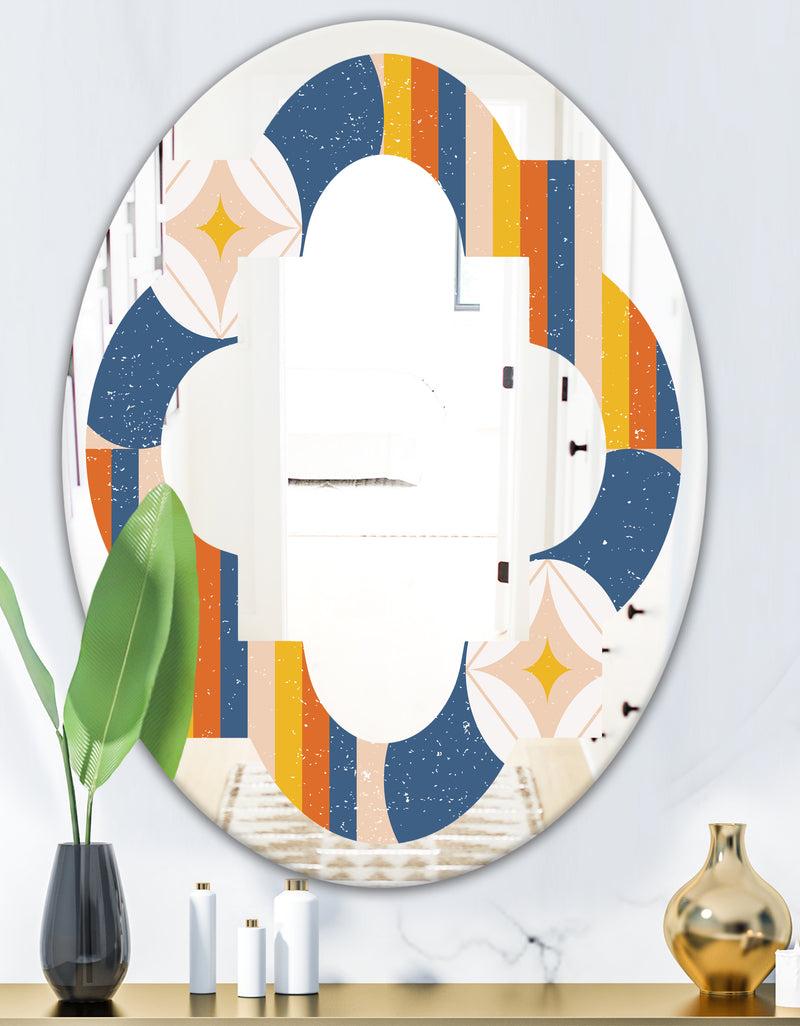 DesignQ Retro Floral Pattern XI - Modern Round Or Oval Wall Mirror - Quatrefoil