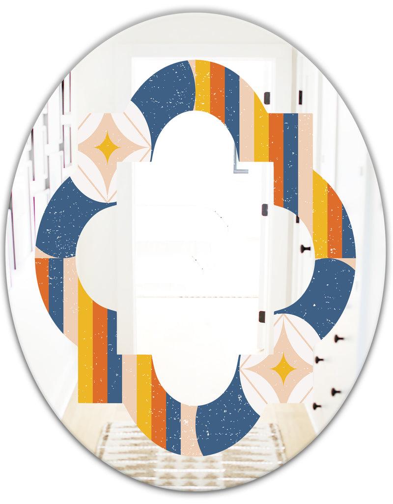 DesignQ Retro Floral Pattern XI - Modern Round Or Oval Wall Mirror - Quatrefoil