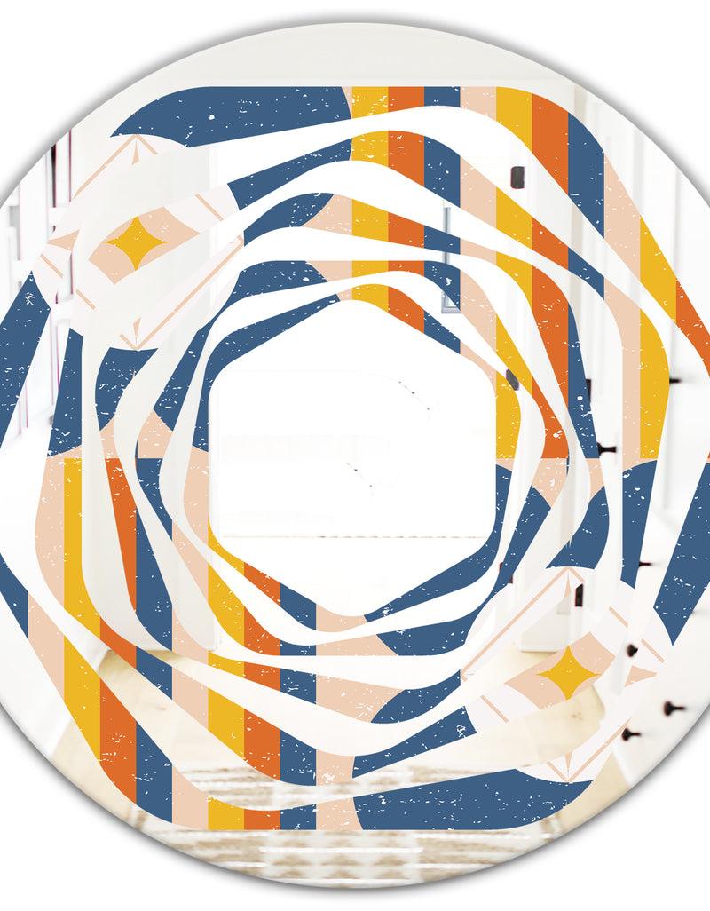 DesignQ Retro Floral Pattern XI - Modern Round Or Oval Wall Mirror - Whirl