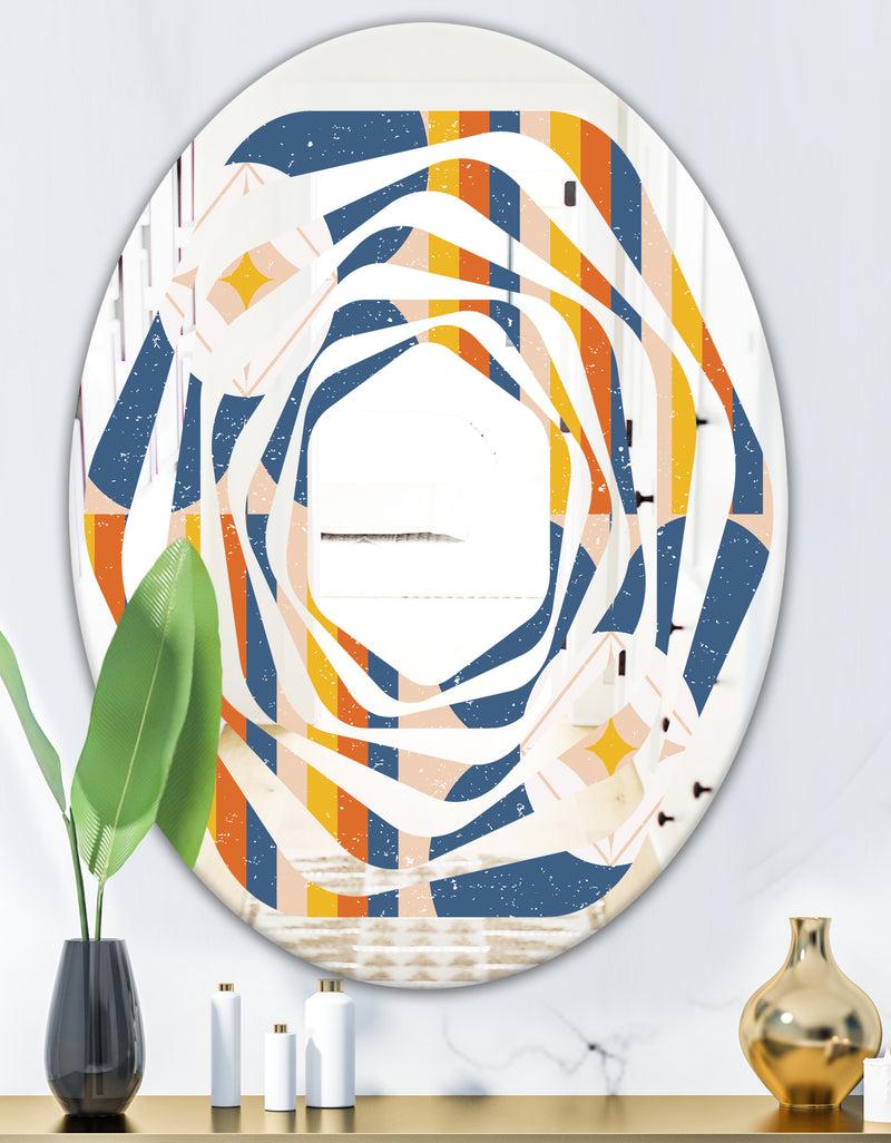 DesignQ Retro Floral Pattern XI - Modern Round Or Oval Wall Mirror - Whirl