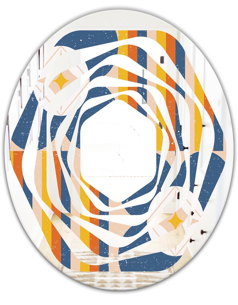DesignQ Retro Floral Pattern XI - Modern Round Or Oval Wall Mirror - Whirl
