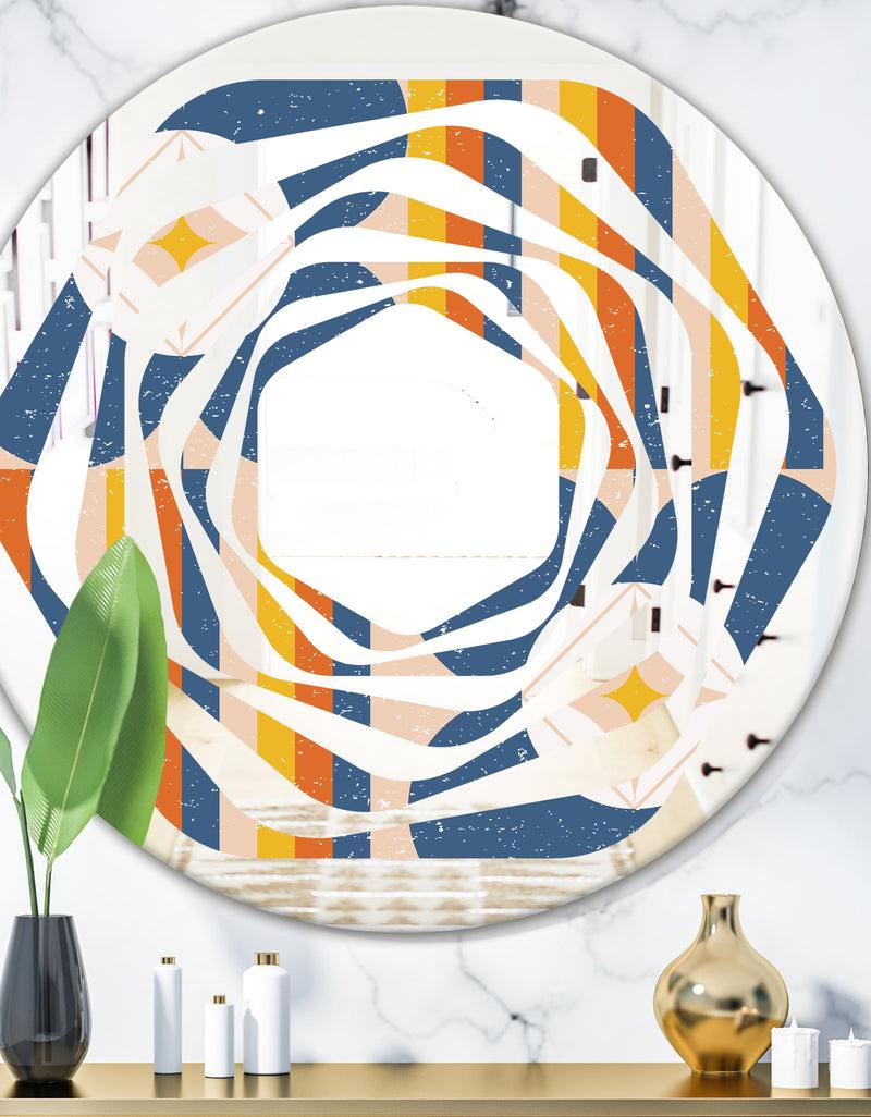 DesignQ Retro Floral Pattern XI - Modern Round or Oval Wall Mirror - Whirl