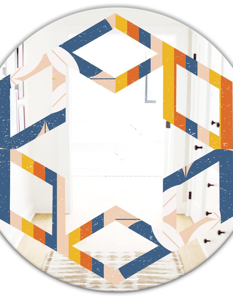 DesignQ Retro Floral Pattern XI - Modern Round Or Oval Wall Mirror - Hexagon Star