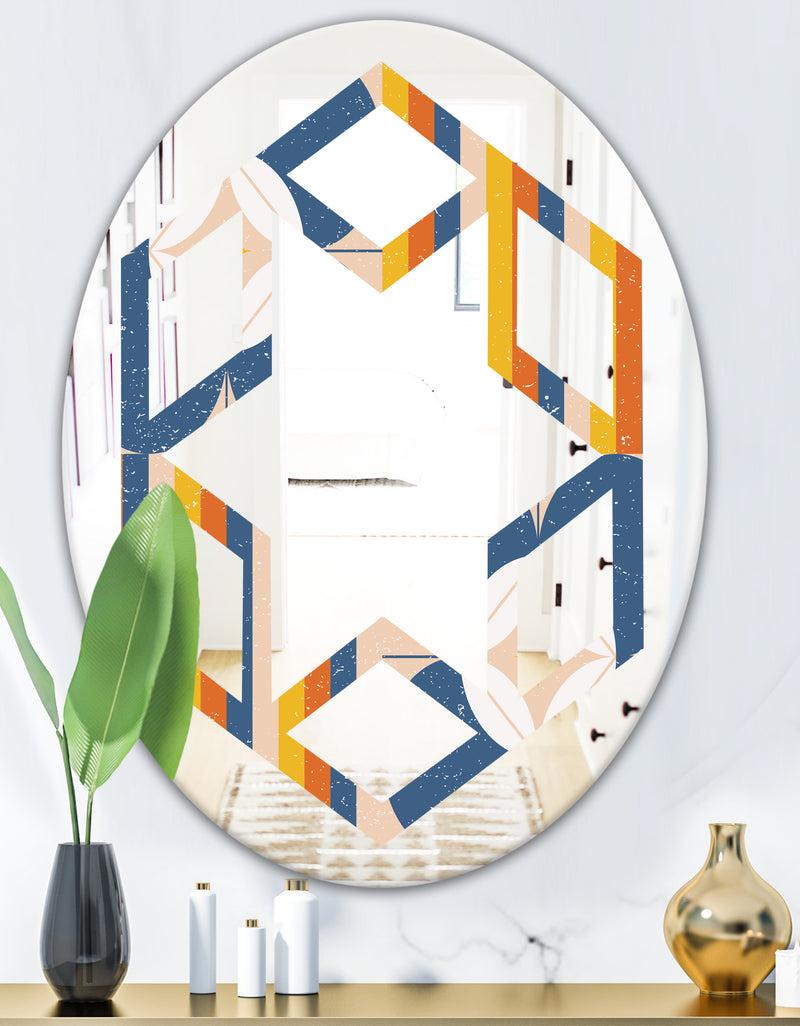 DesignQ Retro Floral Pattern XI - Modern Round Or Oval Wall Mirror - Hexagon Star