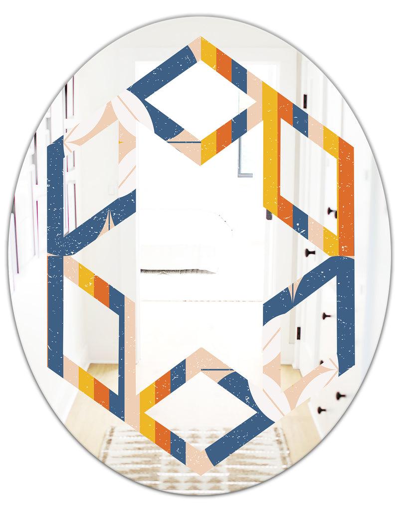 DesignQ Retro Floral Pattern XI - Modern Round Or Oval Wall Mirror - Hexagon Star