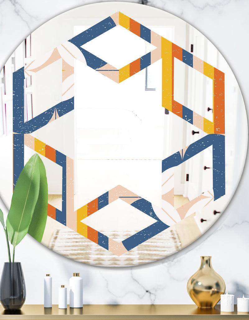 DesignQ Retro Floral Pattern XI - Modern Round or Oval Wall Mirror - Hexagon Star