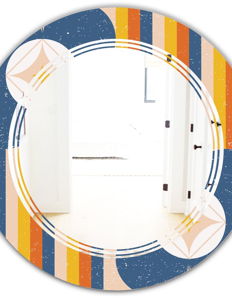 DesignQ Retro Floral Pattern XI - Modern Round Or Oval Wall Mirror - Triple C