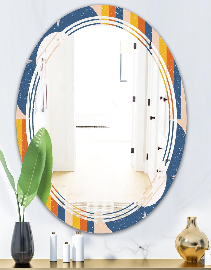 DesignQ Retro Floral Pattern XI - Modern Round Or Oval Wall Mirror - Triple C