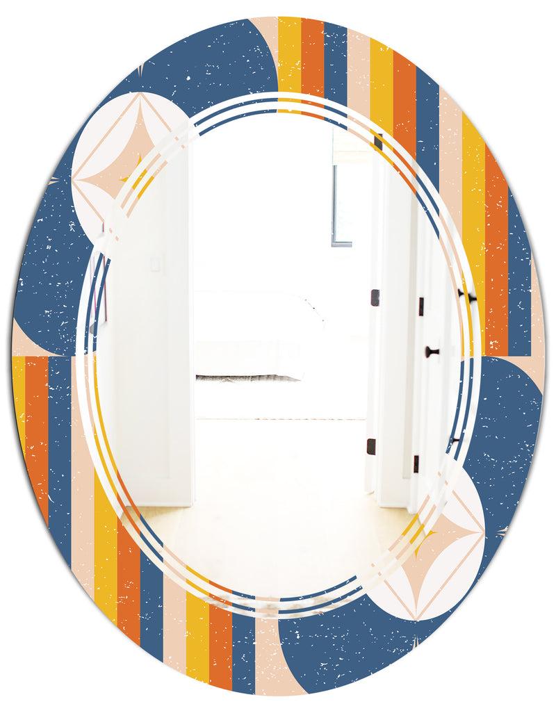 DesignQ Retro Floral Pattern XI - Modern Round Or Oval Wall Mirror - Triple C