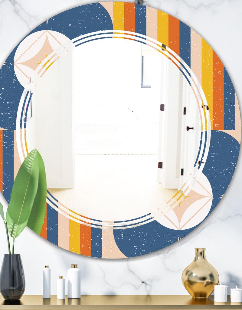 DesignQ Retro Floral Pattern XI - Modern Round or Oval Wall Mirror - Triple C