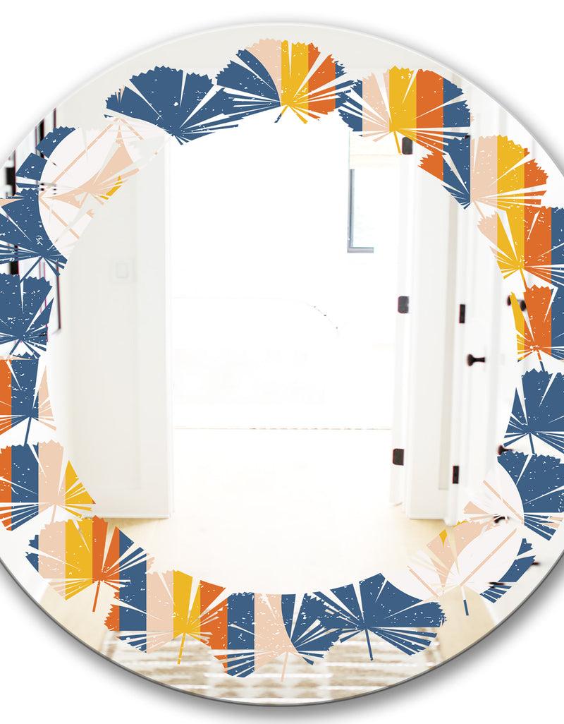 DesignQ Retro Floral Pattern XI - Modern Round Or Oval Wall Mirror - Leaves