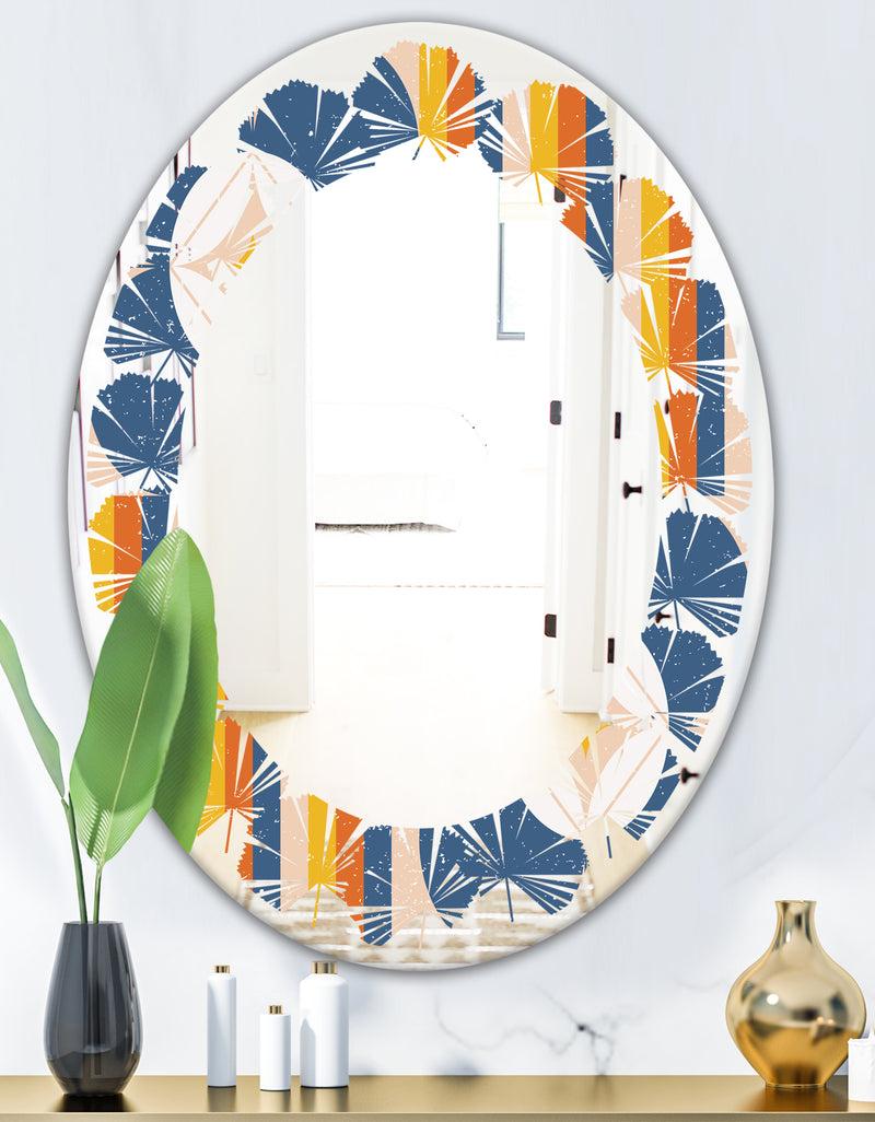 DesignQ Retro Floral Pattern XI - Modern Round Or Oval Wall Mirror - Leaves