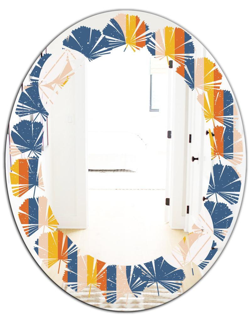 DesignQ Retro Floral Pattern XI - Modern Round Or Oval Wall Mirror - Leaves