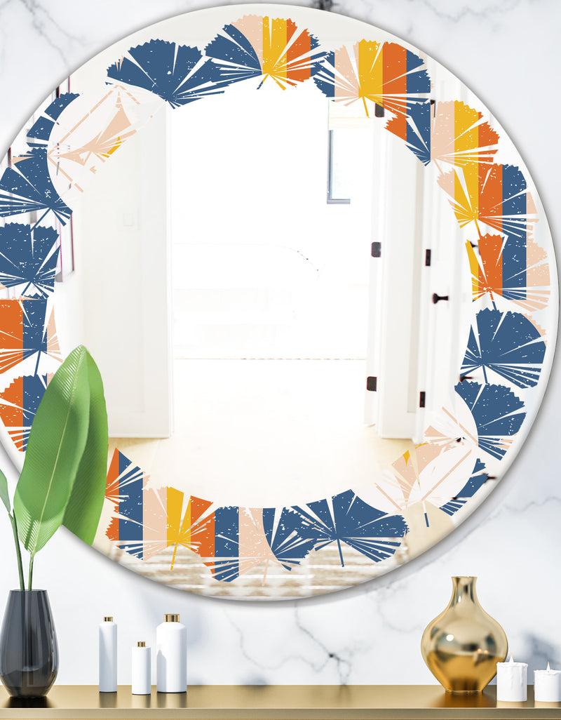 DesignQ Retro Floral Pattern XI - Modern Round or Oval Wall Mirror - Leaves