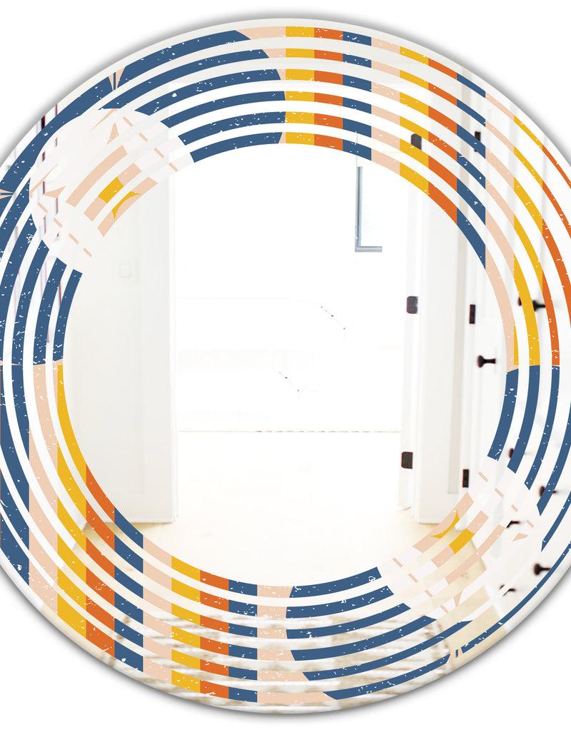 DesignQ Retro Floral Pattern XI - Modern Round Or Oval Wall Mirror - Wave