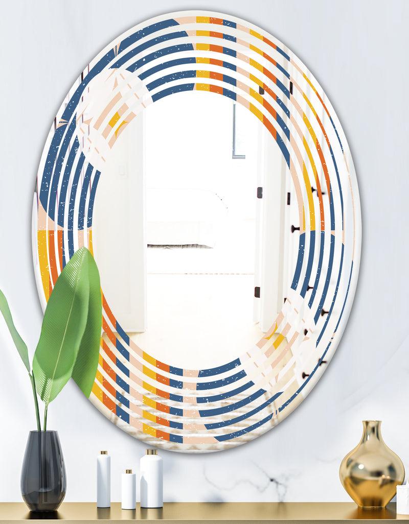 DesignQ Retro Floral Pattern XI - Modern Round Or Oval Wall Mirror - Wave