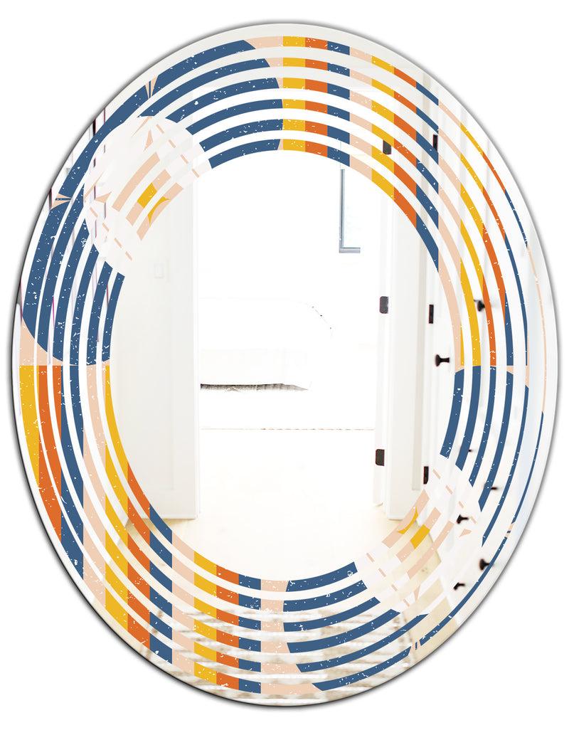 DesignQ Retro Floral Pattern XI - Modern Round Or Oval Wall Mirror - Wave