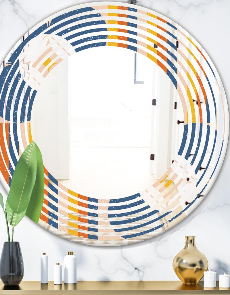 DesignQ Retro Floral Pattern XI - Modern Round or Oval Wall Mirror - Wave