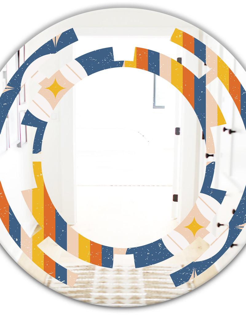 DesignQ Retro Floral Pattern XI - Modern Round Or Oval Wall Mirror - Space