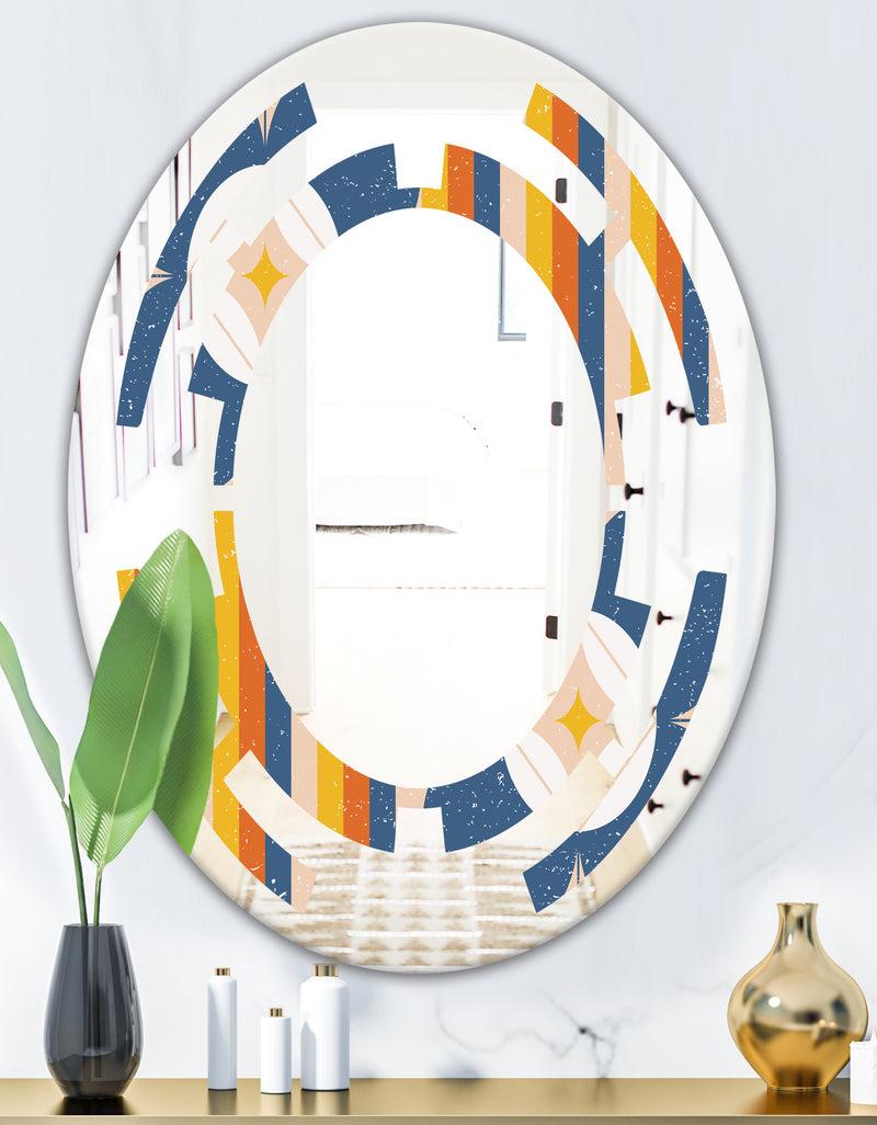DesignQ Retro Floral Pattern XI - Modern Round Or Oval Wall Mirror - Space