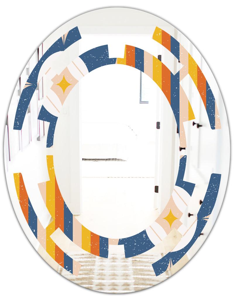 DesignQ Retro Floral Pattern XI - Modern Round Or Oval Wall Mirror - Space