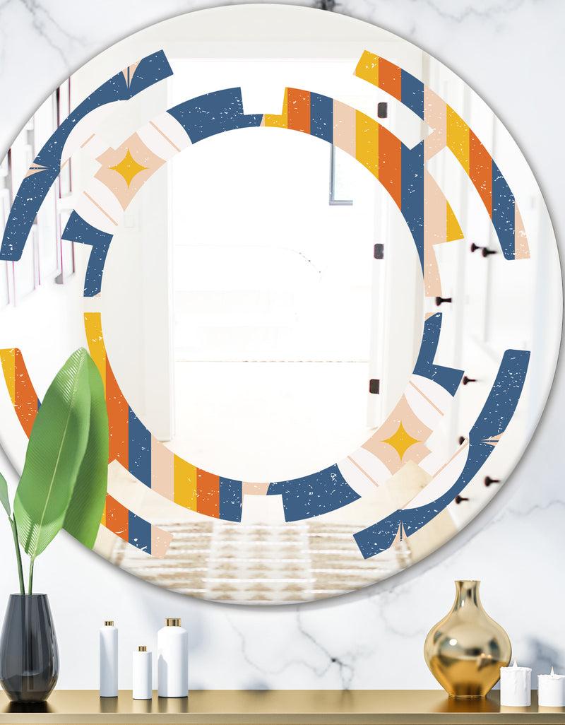 DesignQ Retro Floral Pattern XI - Modern Round or Oval Wall Mirror - Space