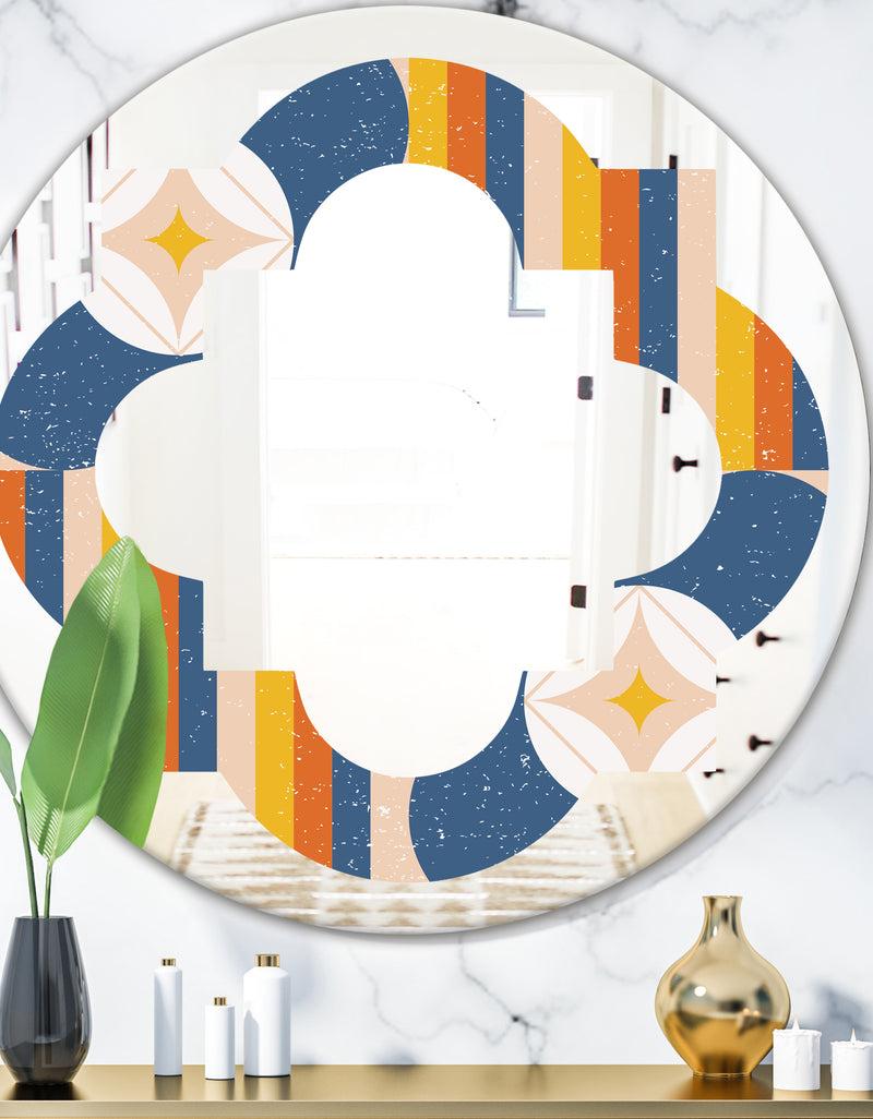 DesignQ Retro Floral Pattern XI - Modern Round or Oval Wall Mirror - Quatrefoil