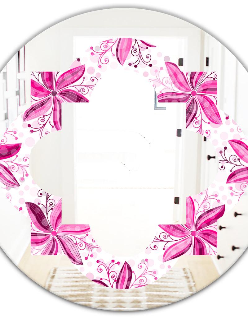 DesignQ Retro Floral Pattern XII - Modern Round Or Oval Wall Mirror - Quatrefoil