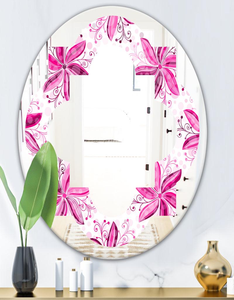 DesignQ Retro Floral Pattern XII - Modern Round Or Oval Wall Mirror - Quatrefoil