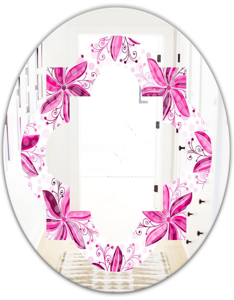 DesignQ Retro Floral Pattern XII - Modern Round Or Oval Wall Mirror - Quatrefoil