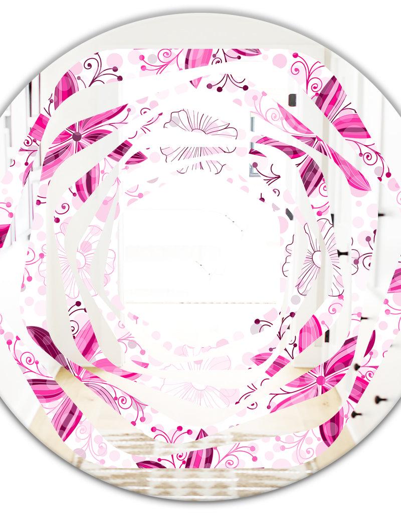 DesignQ Retro Floral Pattern XII - Modern Round Or Oval Wall Mirror - Whirl
