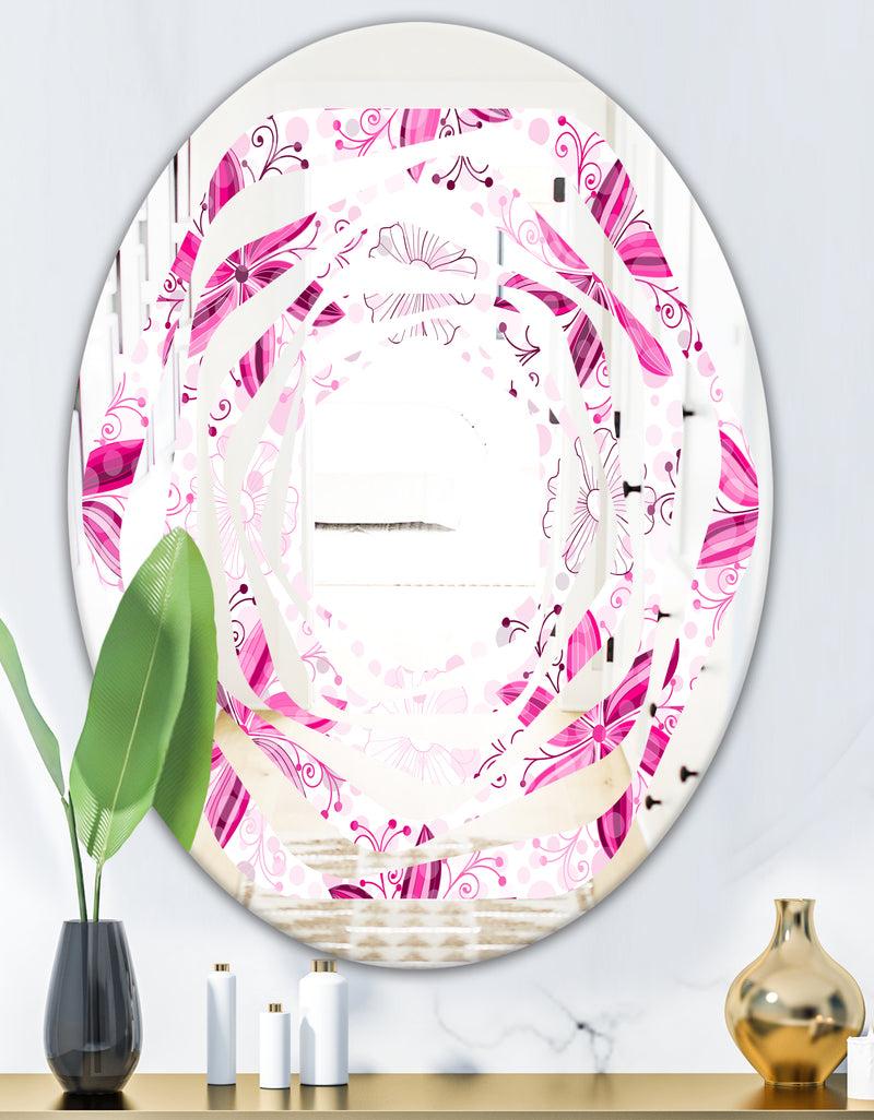 DesignQ Retro Floral Pattern XII - Modern Round Or Oval Wall Mirror - Whirl